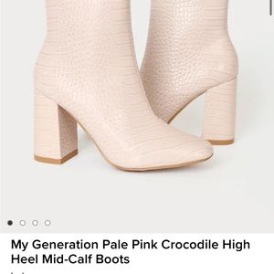 Lulu’s Pink Crocodile Heeled Boots